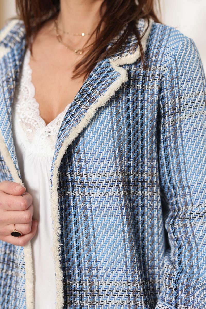 Blazer tweed bleu en coton g003 (1)