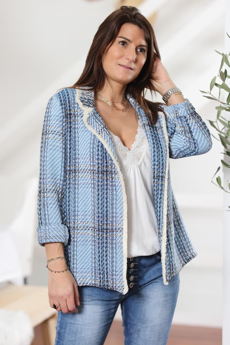 Blazer tweed bleu en coton g003 (1)