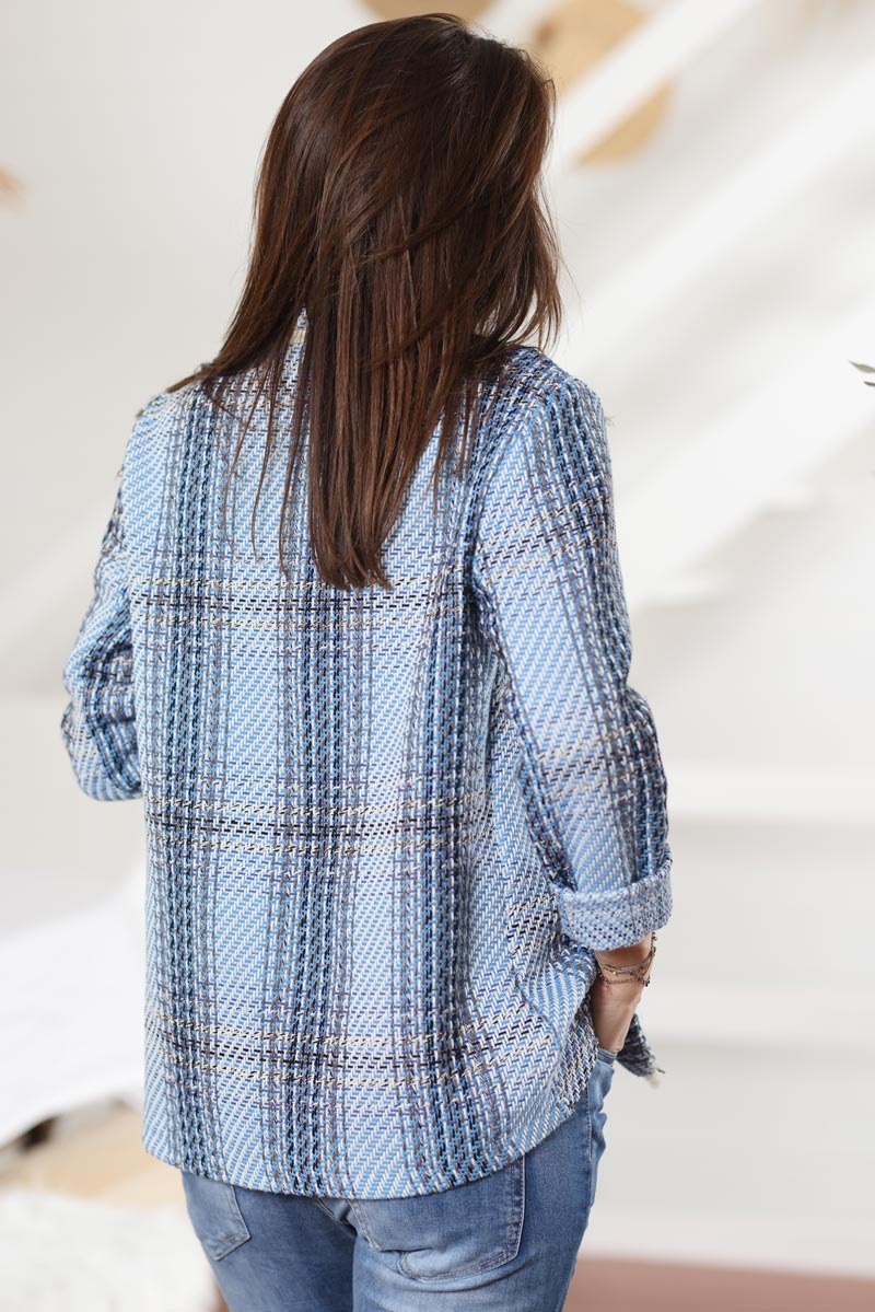 Blazer tweed bleu en coton g003 (1)