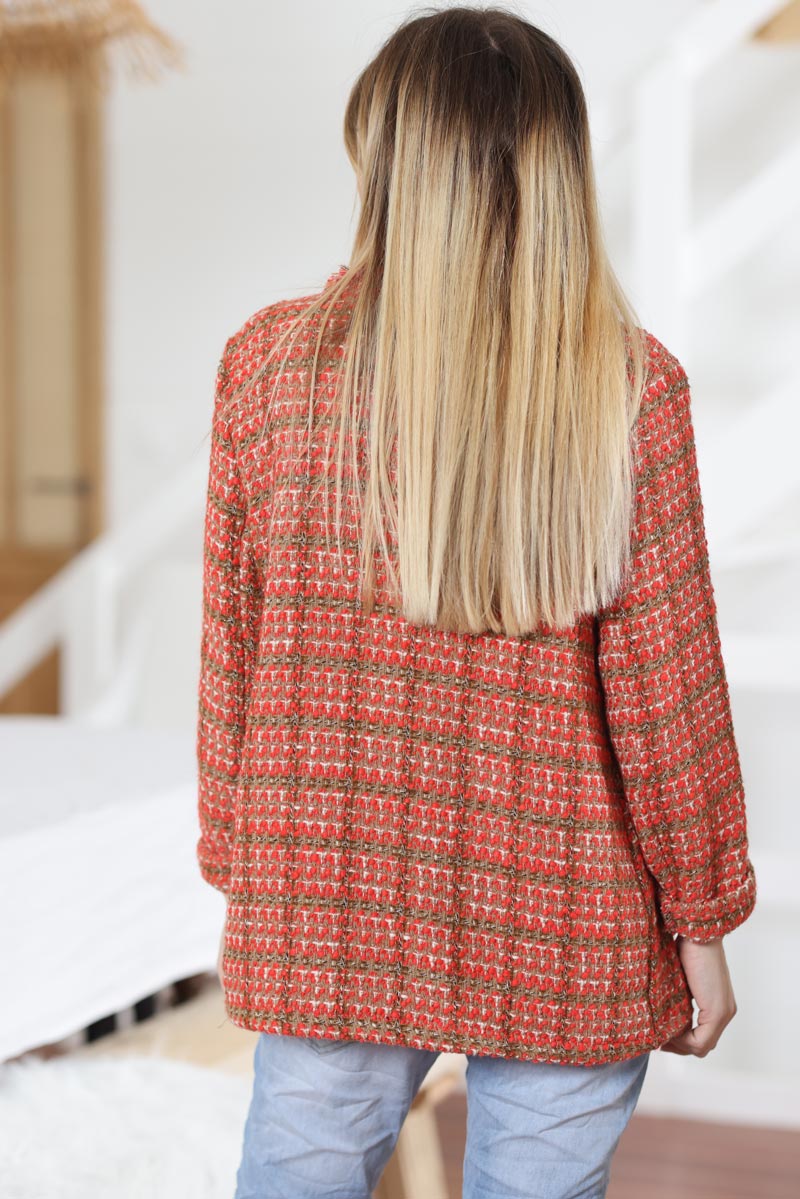 Blazer tweed style carreaux terracotta en coton g003 (1)