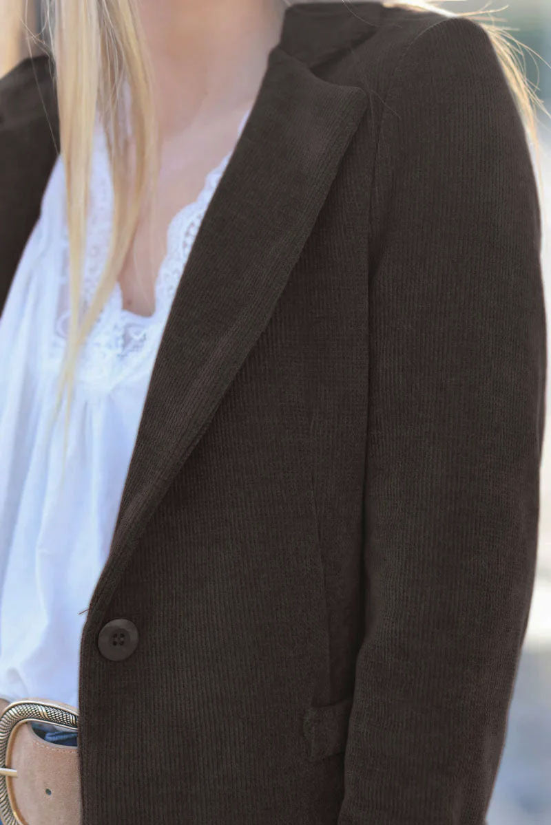 Blazer femme cintré en velours côtelé marron