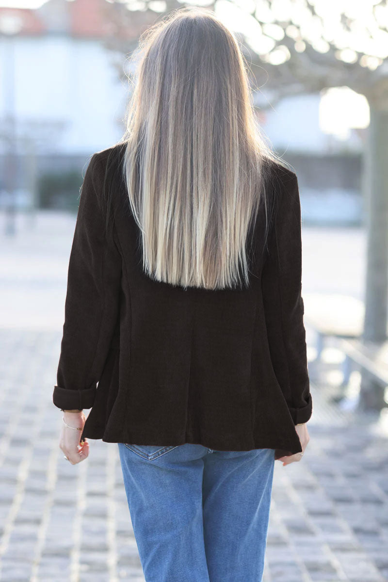 Blazer femme cintré en velours côtelé marron