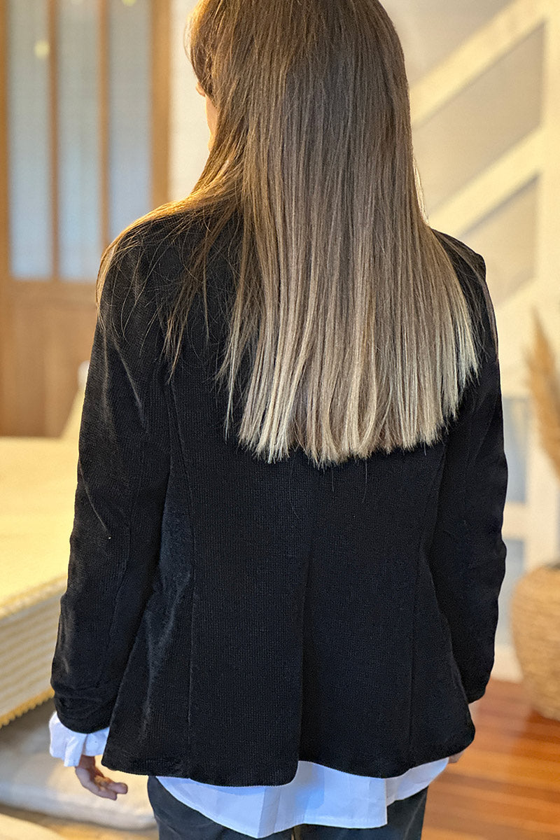 Black corduroy tailored stretch blazer