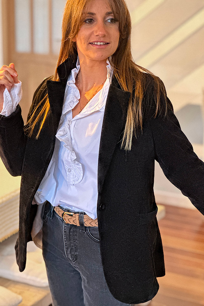 Black corduroy tailored stretch blazer