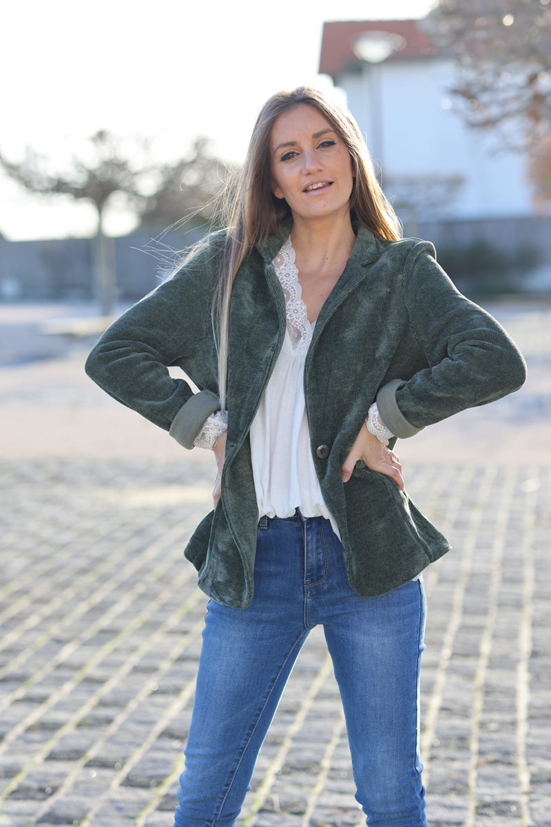 Khaki corduroy tailored stretch blazer