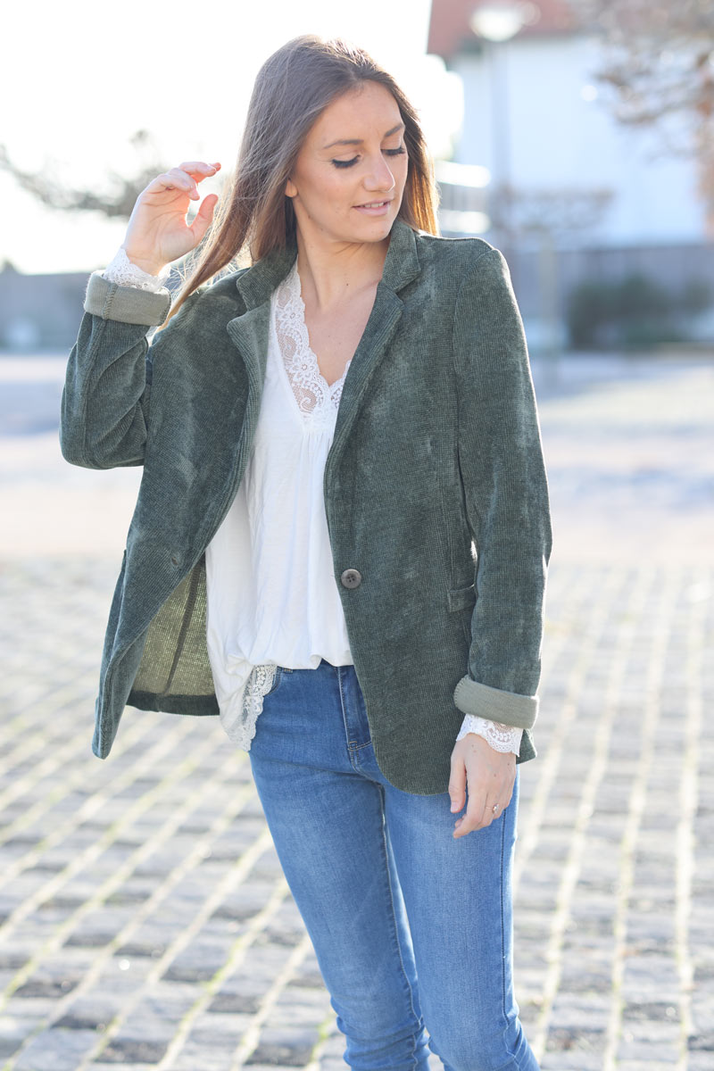 Khaki corduroy tailored stretch blazer
