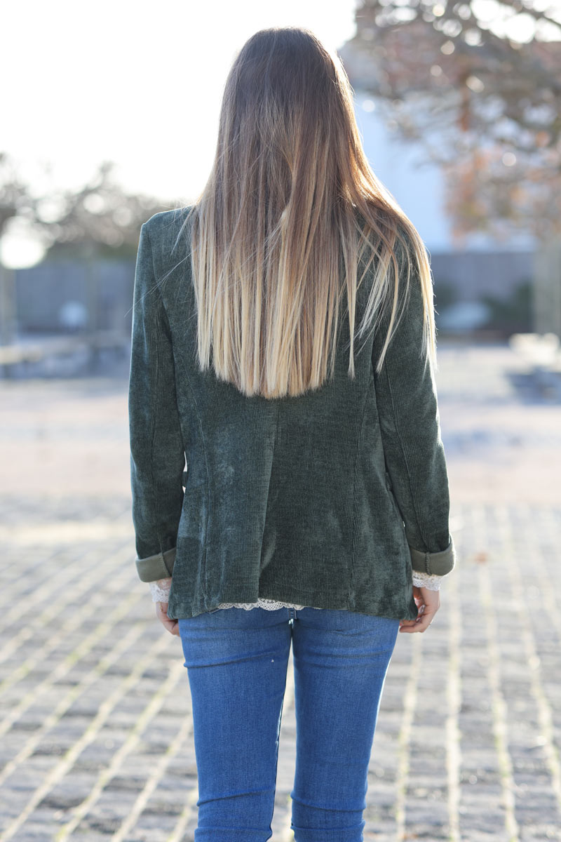 Khaki corduroy tailored stretch blazer