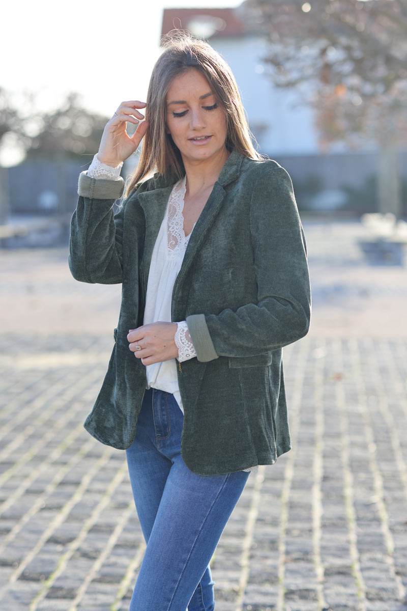 Khaki corduroy tailored stretch blazer