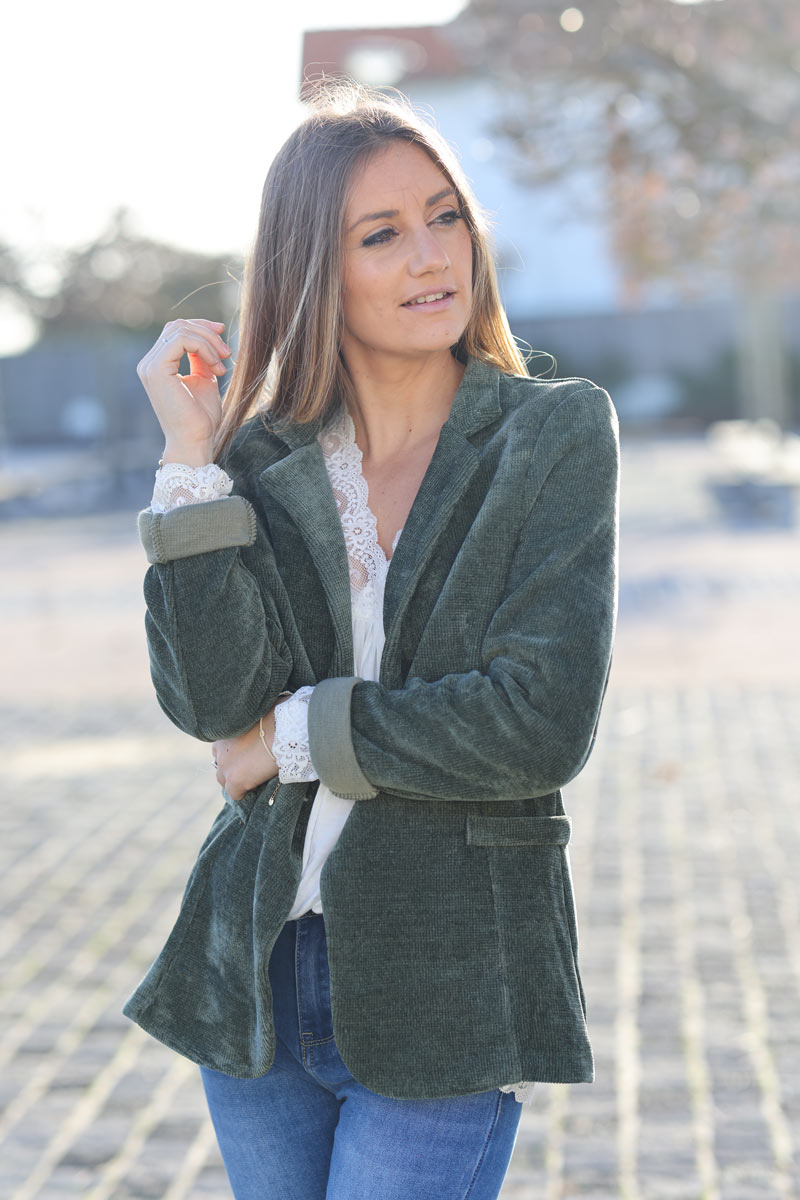 Khaki corduroy tailored stretch blazer
