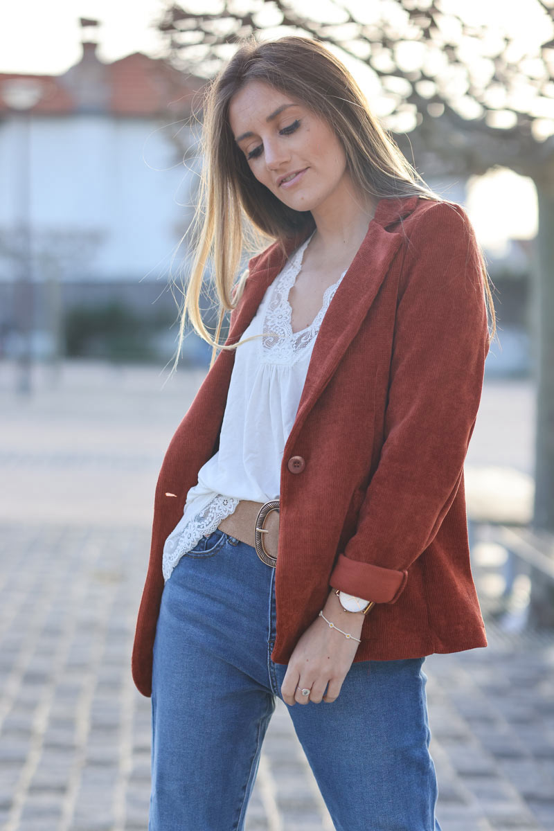 Blazer cintré velours côtelé terracotta