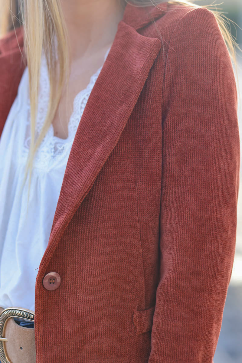 Terracotta corduroy tailored stretch blazer
