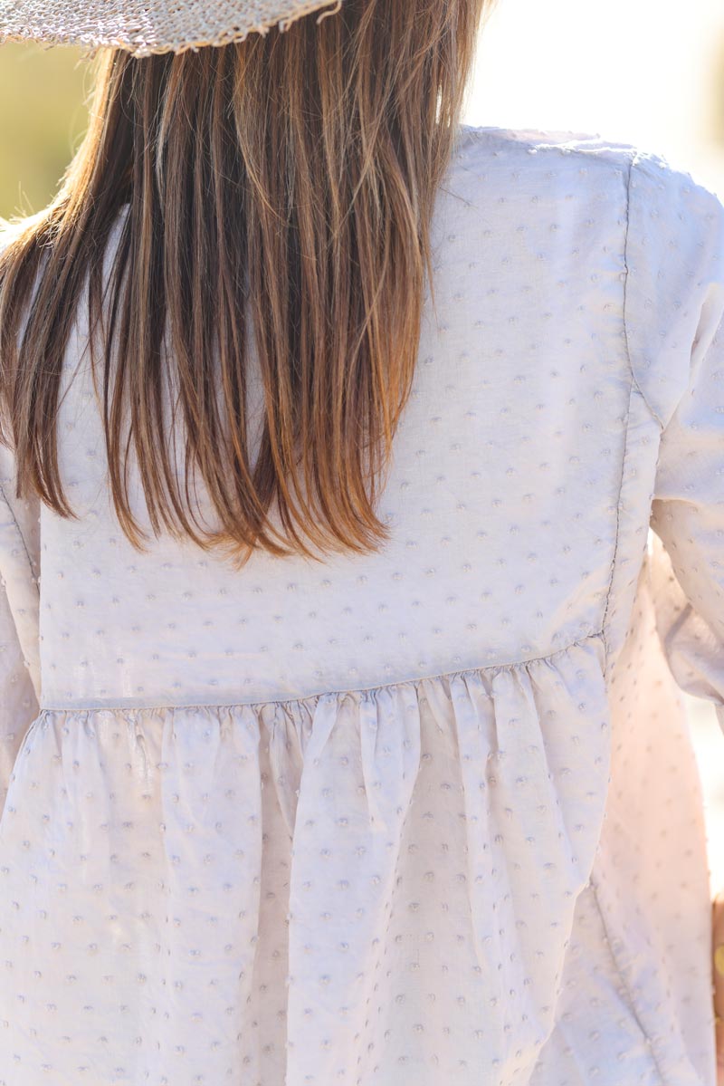 Blouse beige delave voile de coton plumetis relief G159 (1)