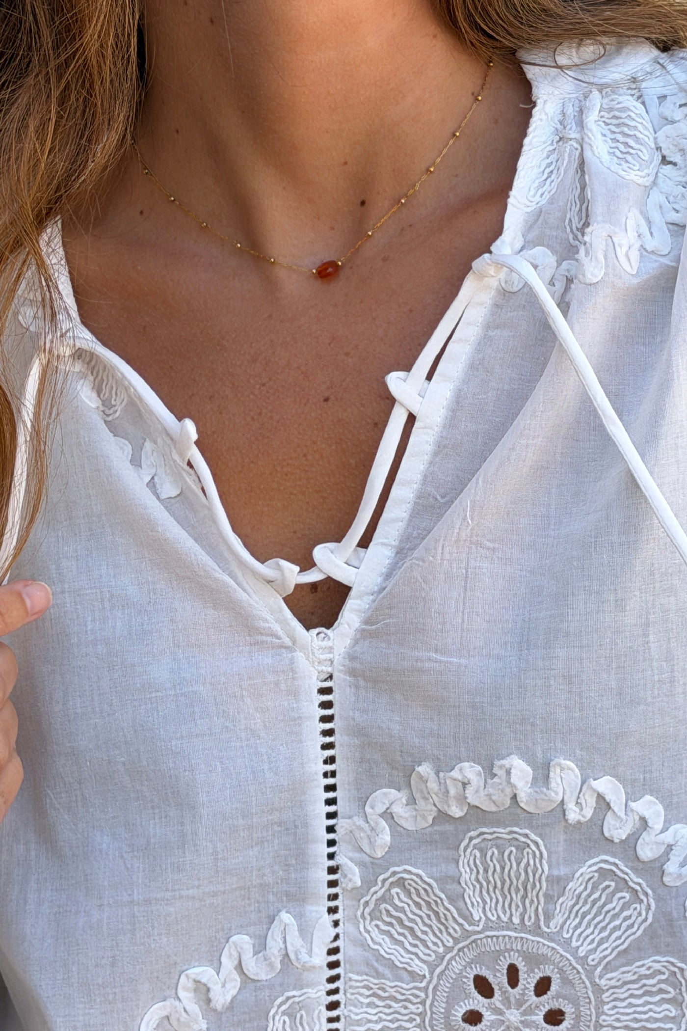 White Floral Medallion Peasant Blouse