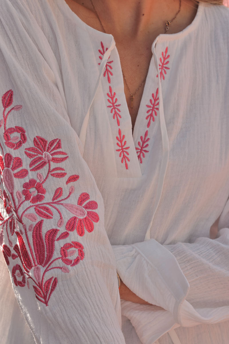 White Gauze Traditional Embroidered Tunic