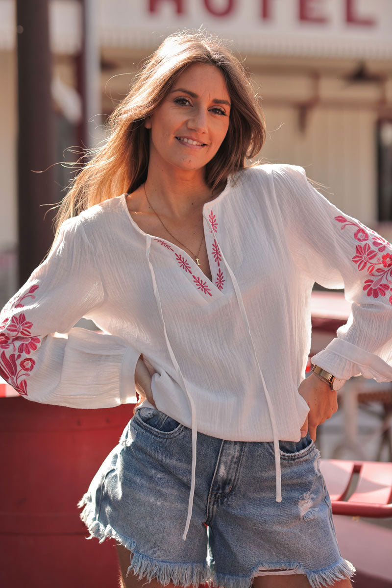 White Gauze Traditional Embroidered Tunic