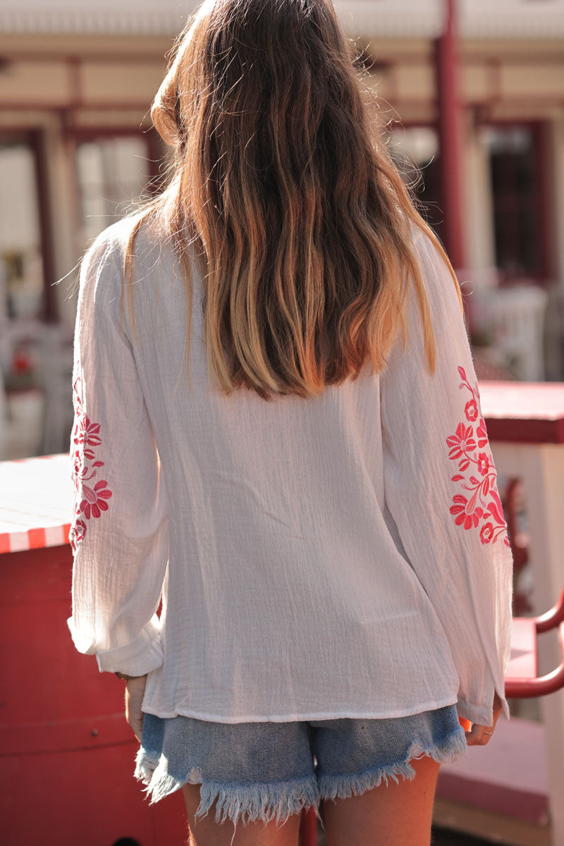 White Gauze Traditional Embroidered Tunic