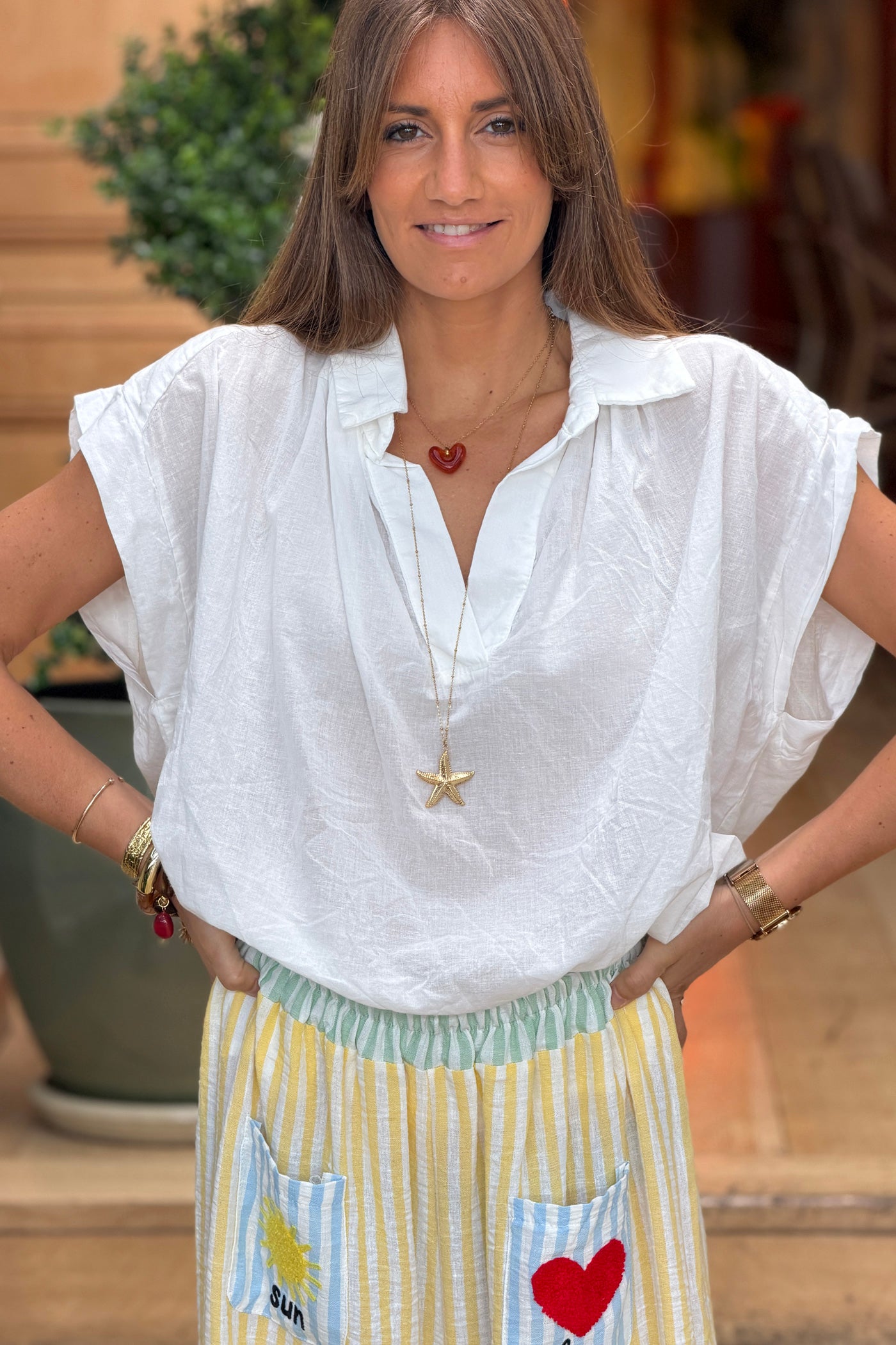 White Lightweight Woven Collared Blouse