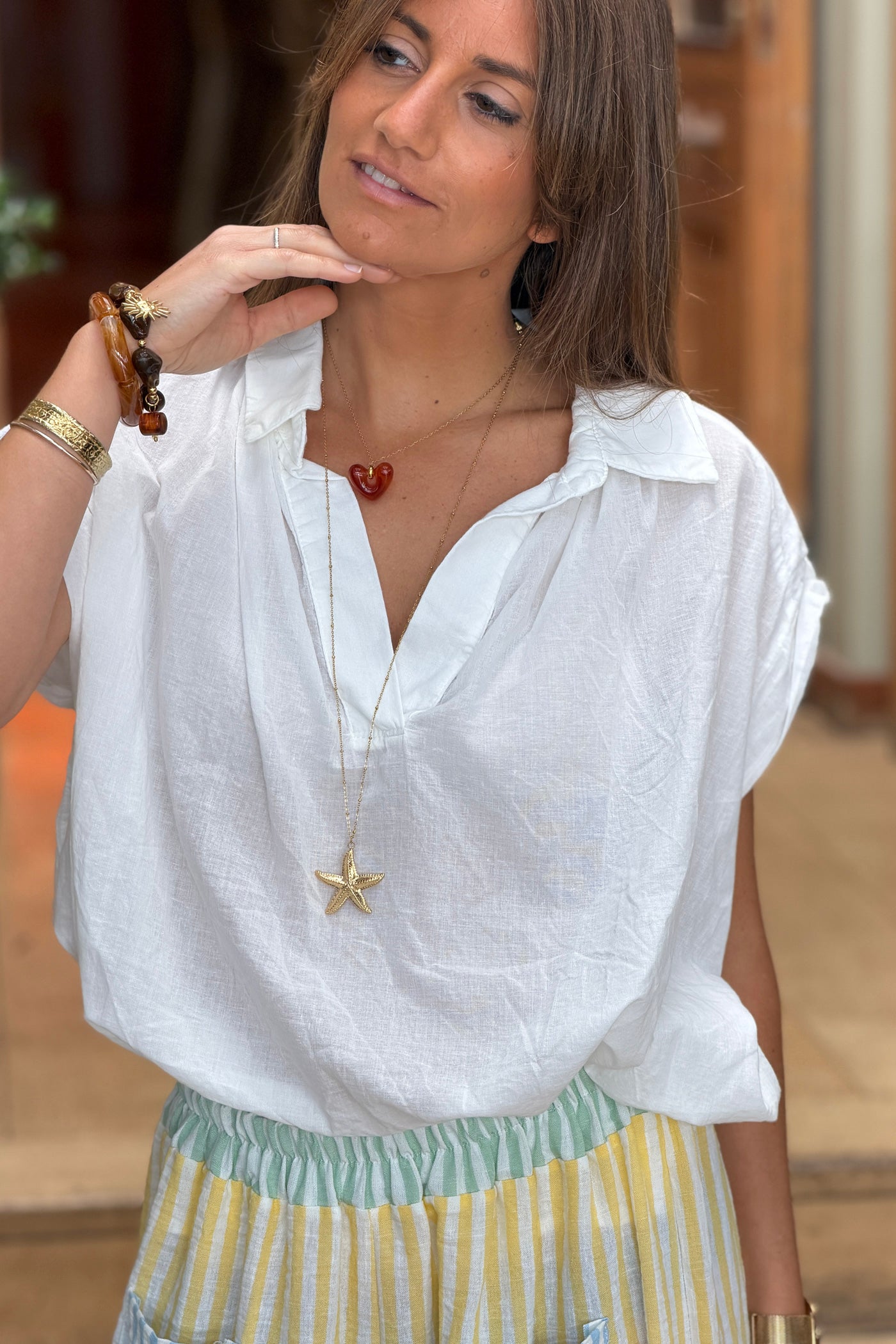 White Lightweight Woven Collared Blouse