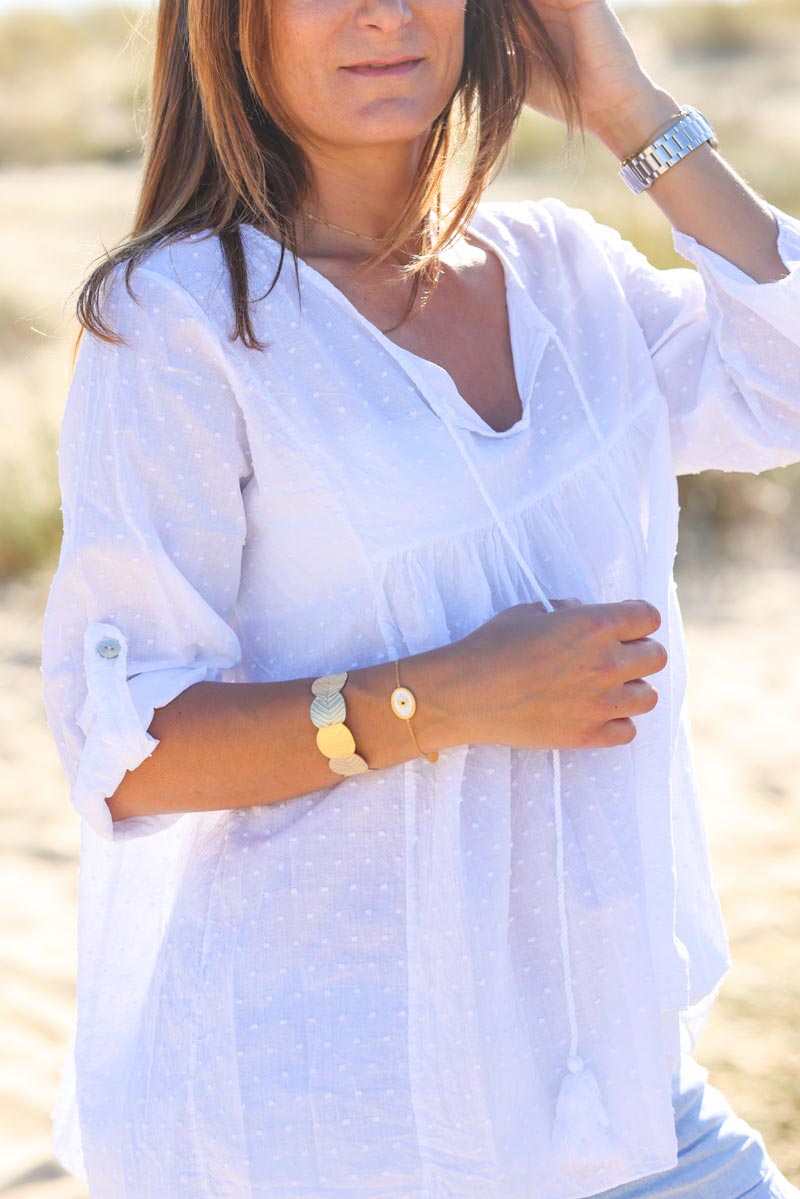 Blouse blanche voile de coton plumetis relief G159 (1)