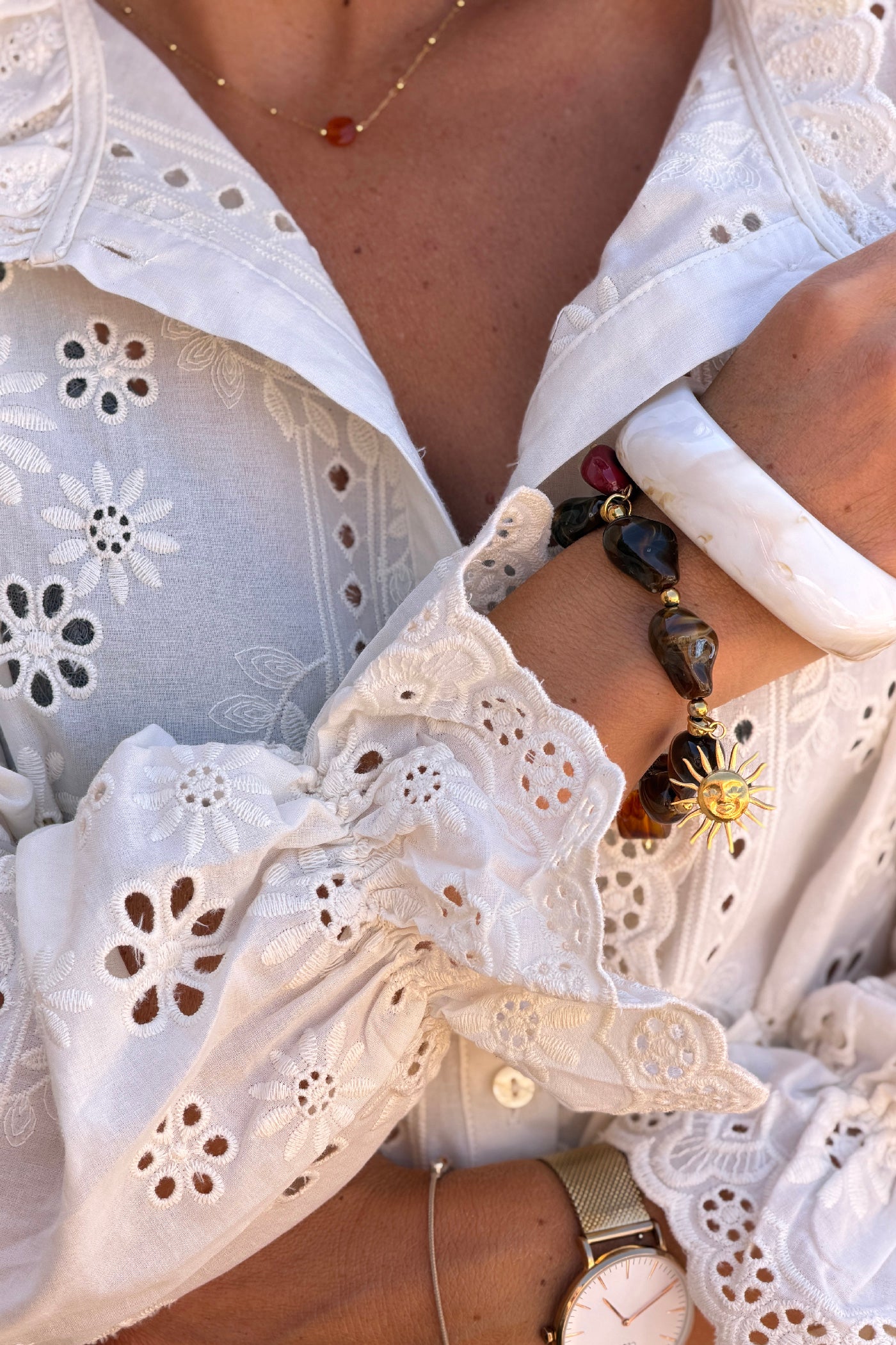Cream Eyelet Romantic Ruffled Blouse