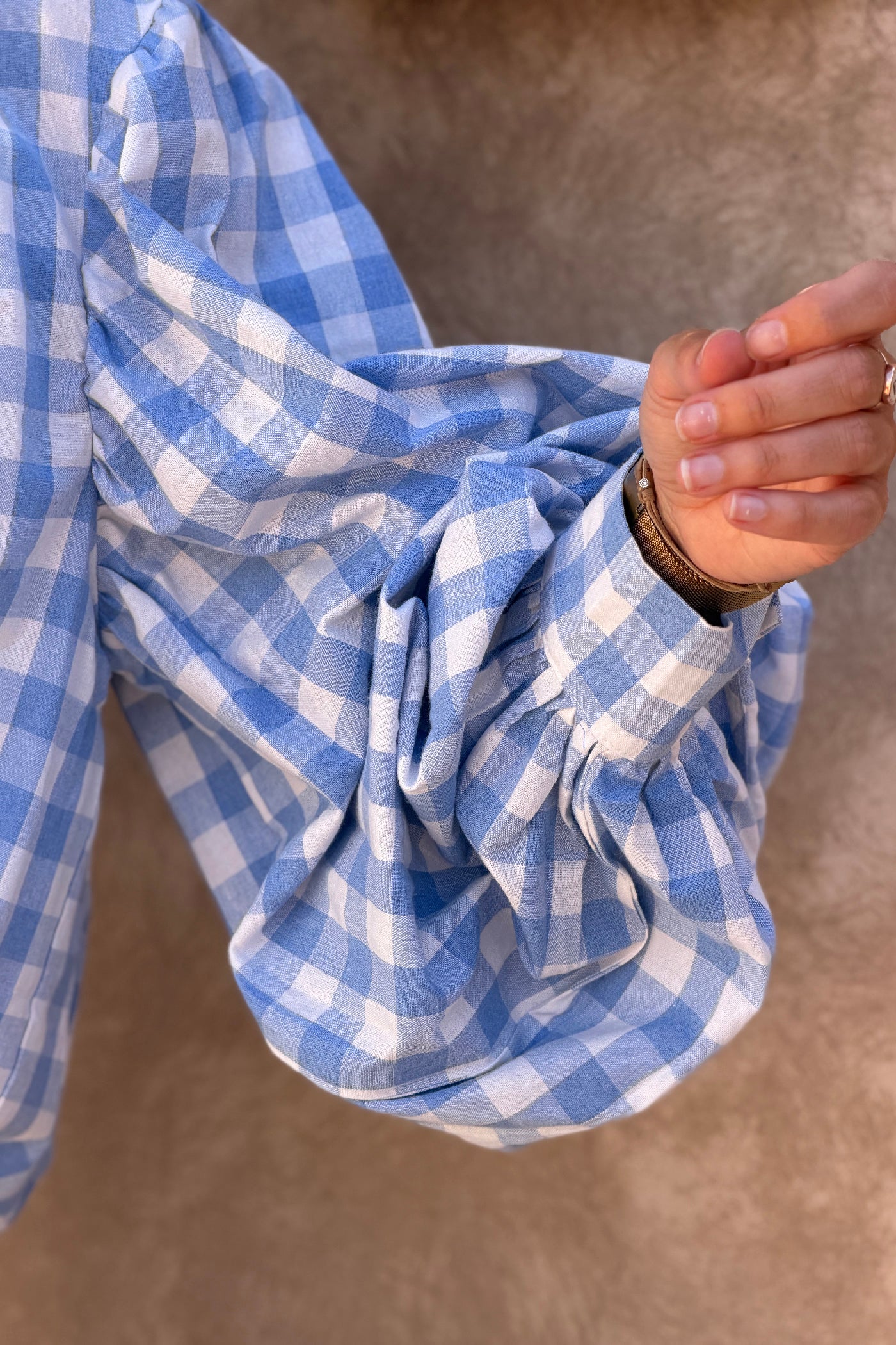 Blue Gingham Hearts Blouson Top