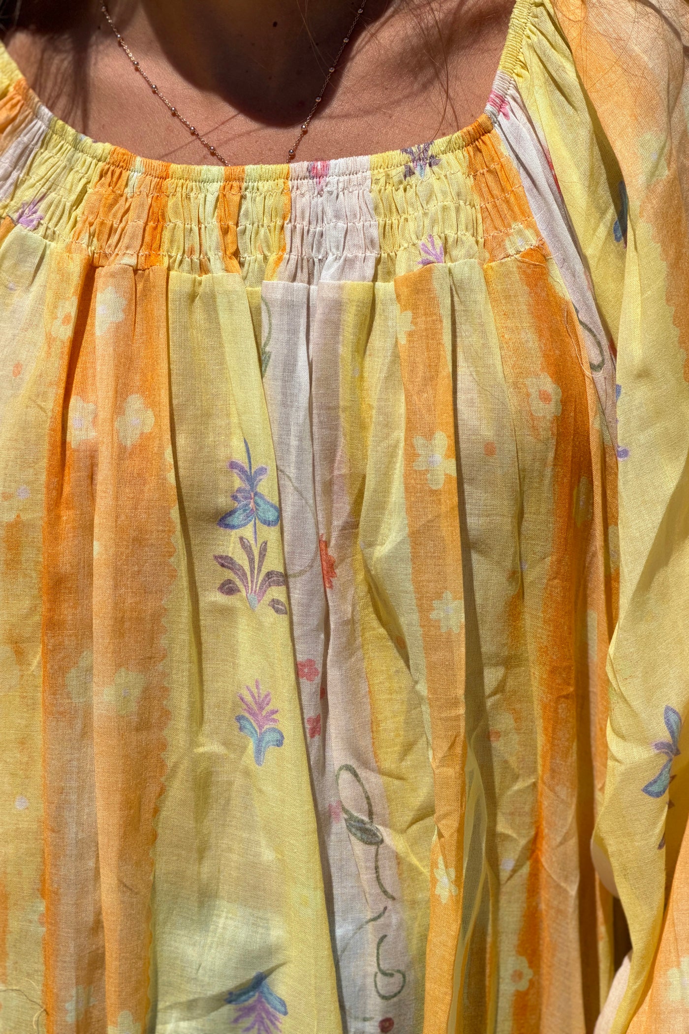 Lemon Floral Stripe Goddess Blouse