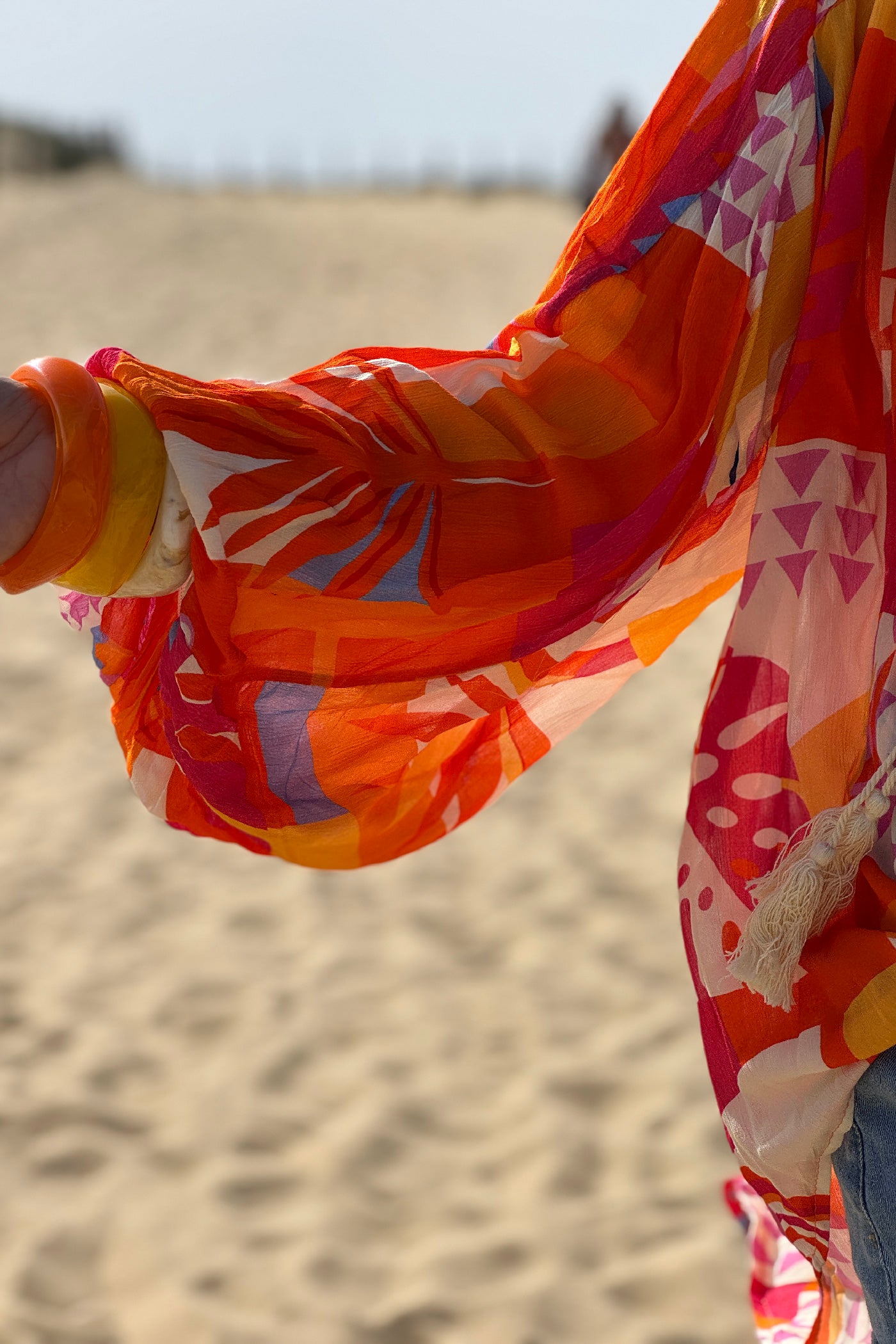 Orange Tropicalia Ruffled Modern Art Blouse