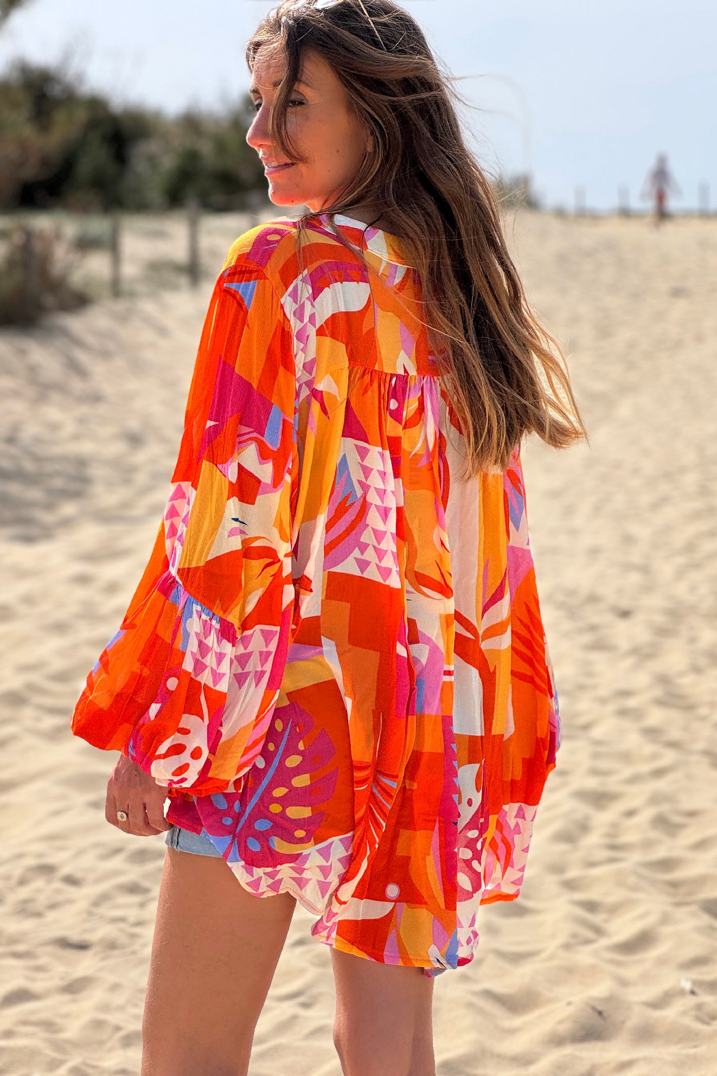 Orange Tropicalia Ruffled Modern Art Blouse