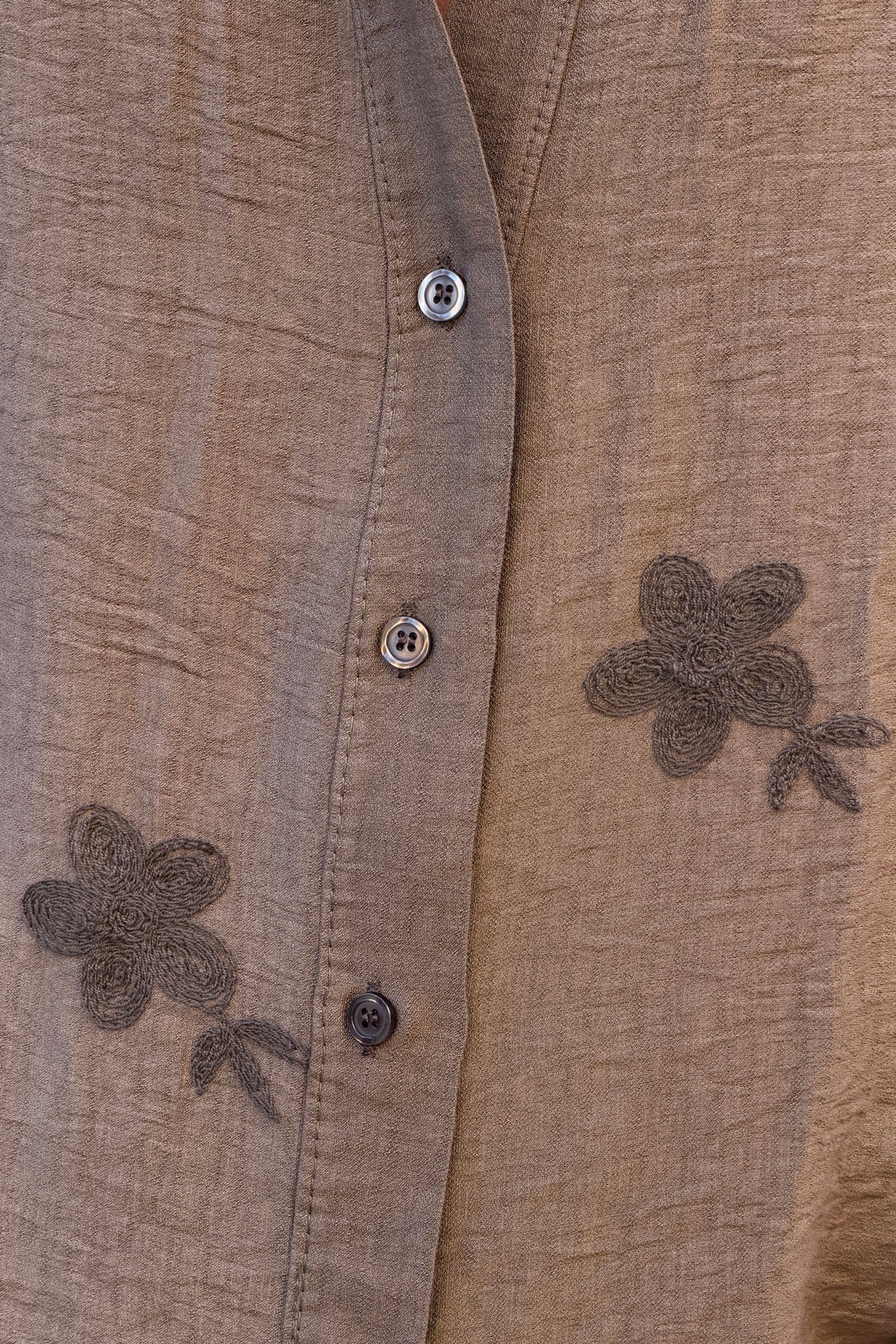 Brown Shantung Floral Applique Blouse