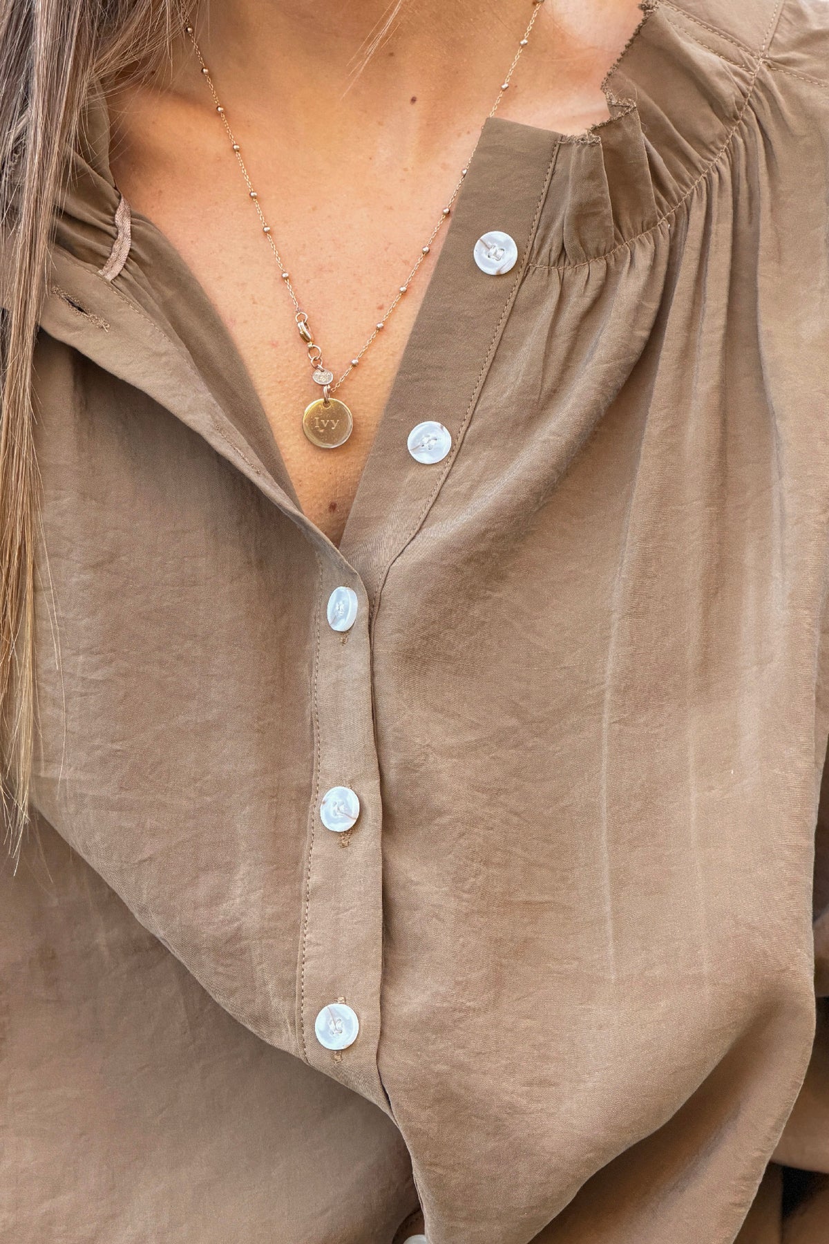 Mocha Brown Fairytale Pleated Blouson Top
