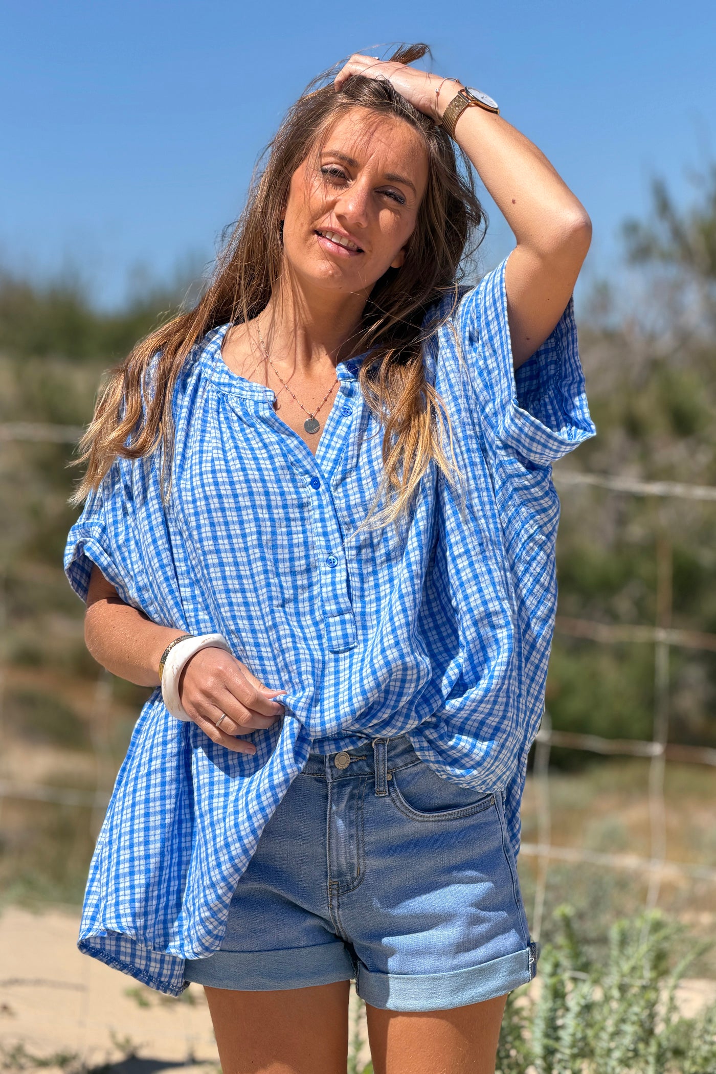 Blue Gingham Flowy Tunic