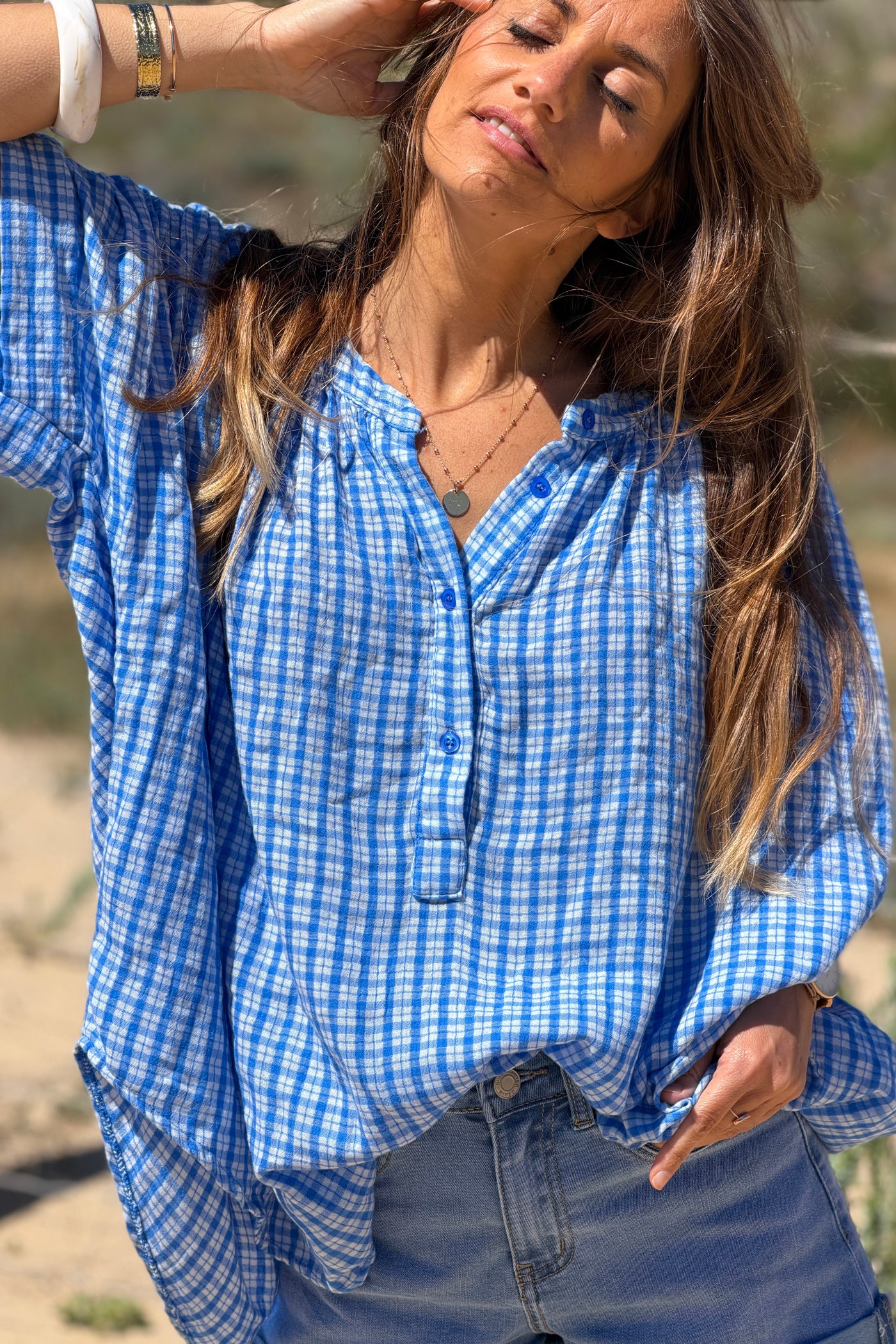 Blue Gingham Flowy Tunic