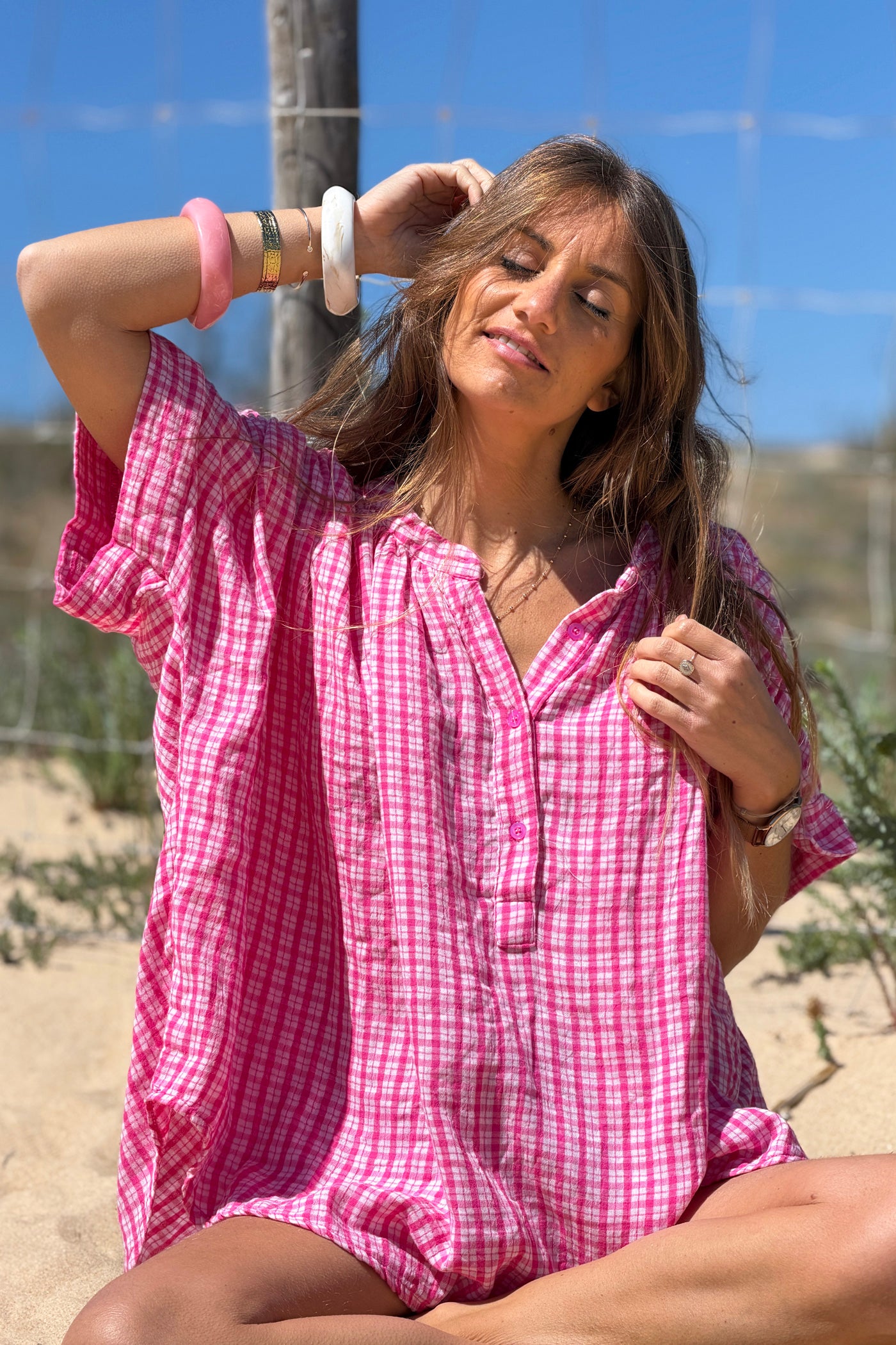 Pink Gingham Flowy Tunic
