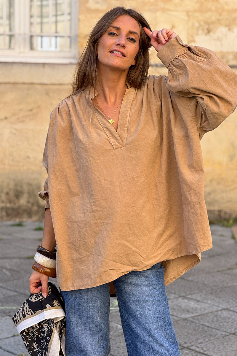 Camel Pinwale Corduroy Blouson Top