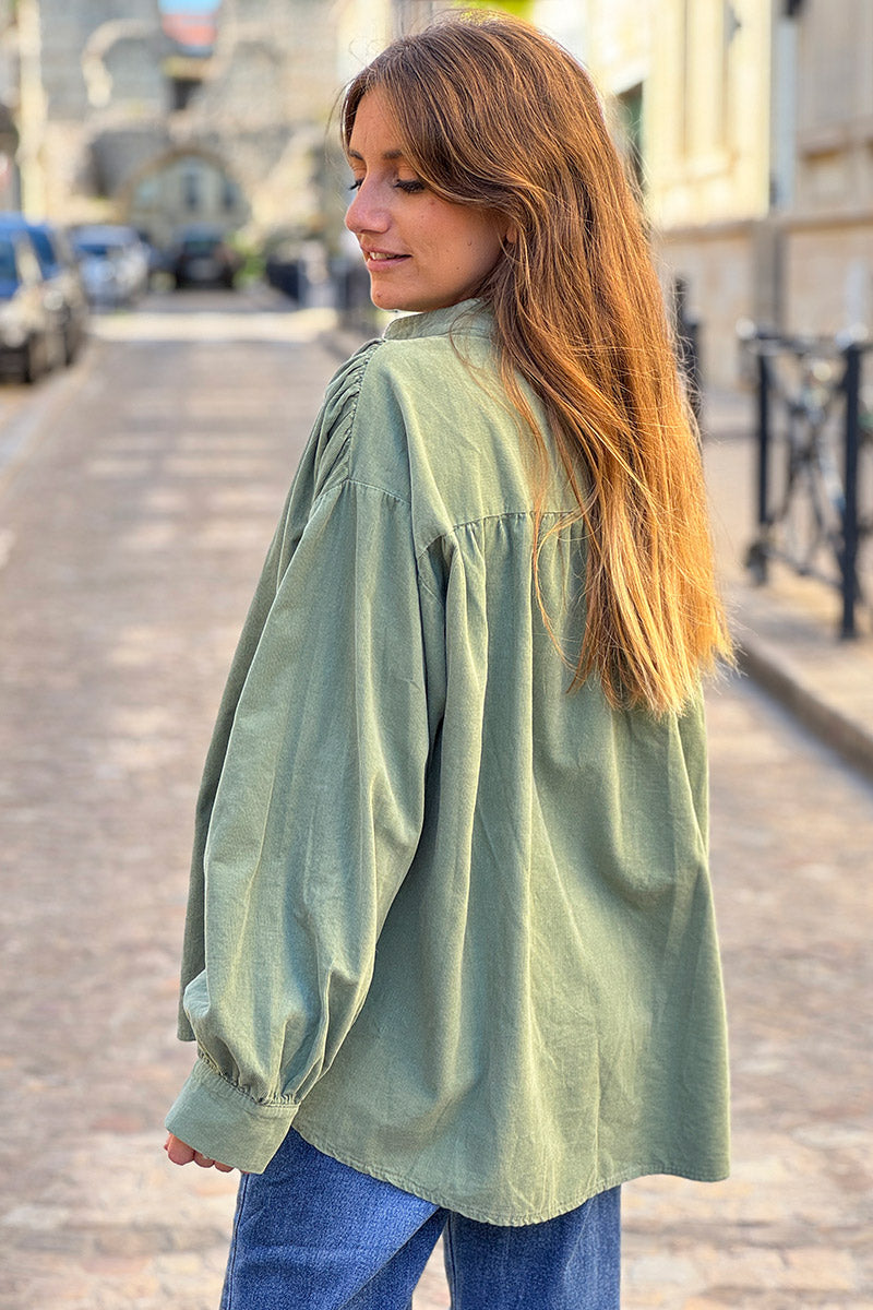 Olive Pinwale Corduroy Blouson Top