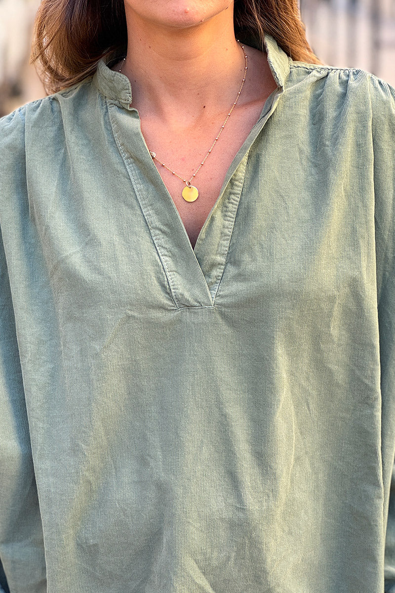 Olive Pinwale Corduroy Blouson Top