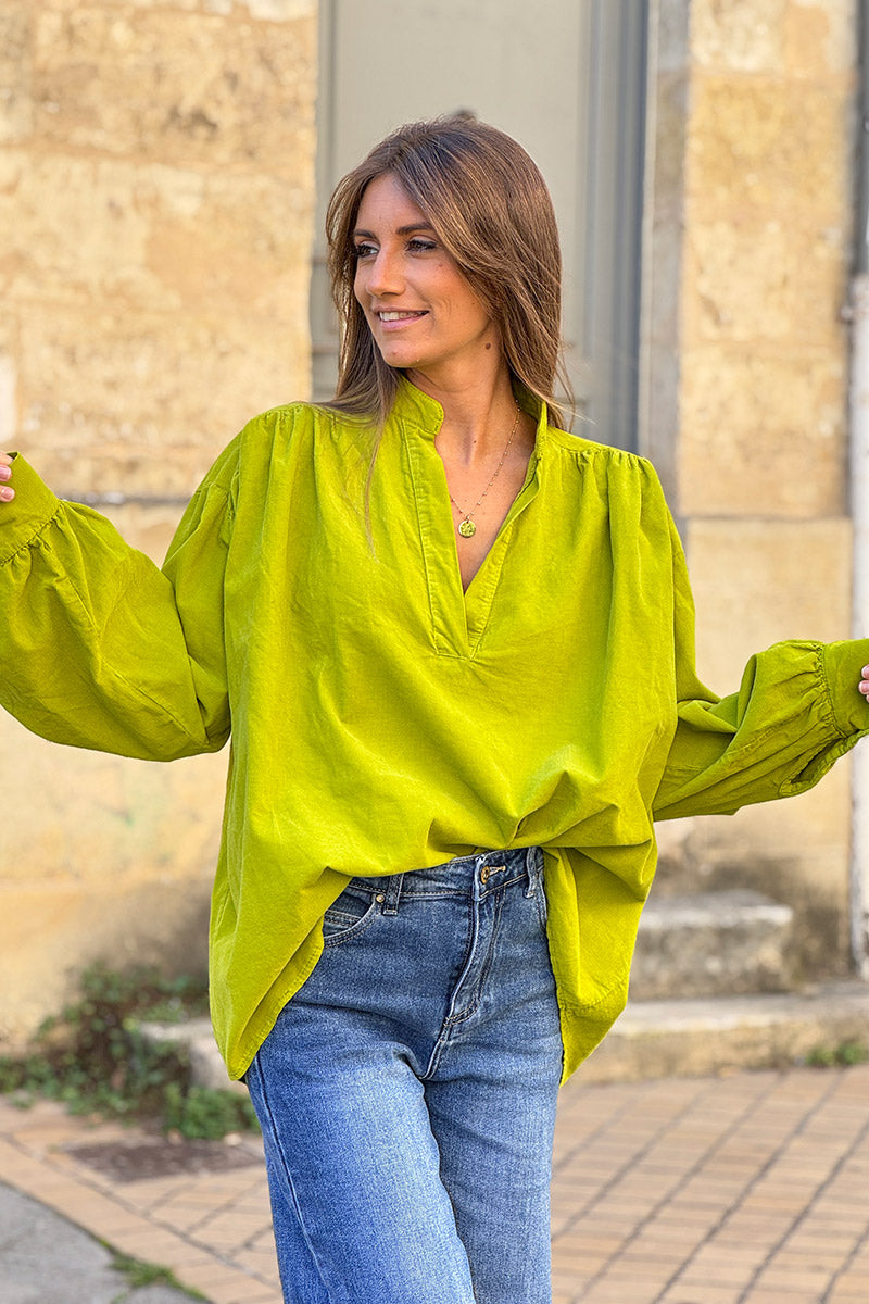 Lime Pinwale Corduroy Blouson Top