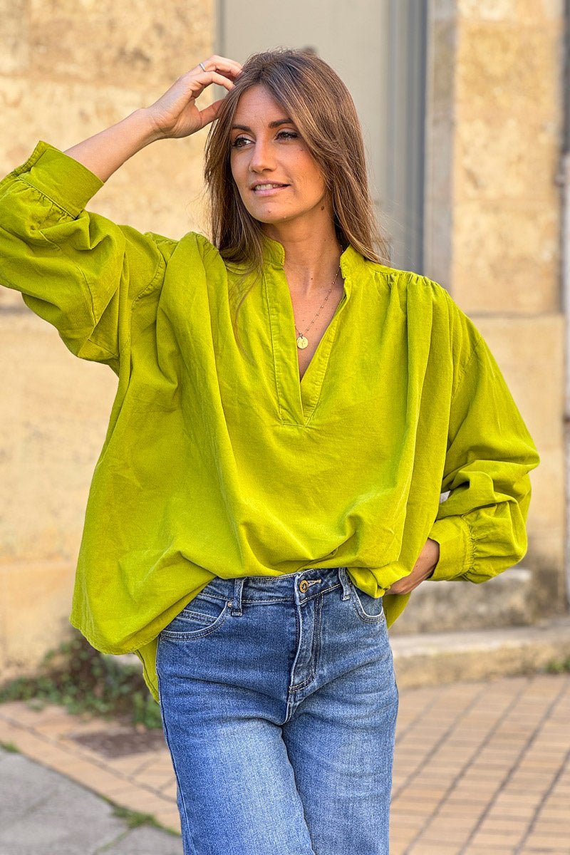 Lime Pinwale Corduroy Blouson Top