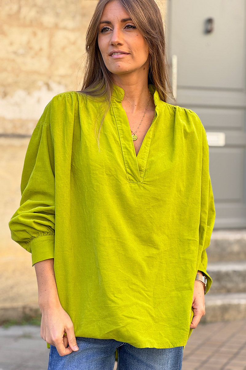 Lime Pinwale Corduroy Blouson Top