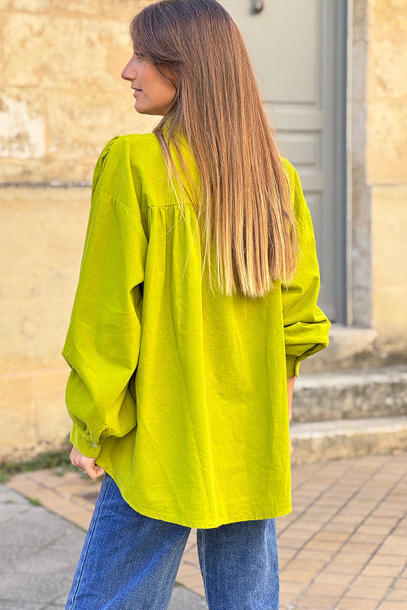 Lime Pinwale Corduroy Blouson Top