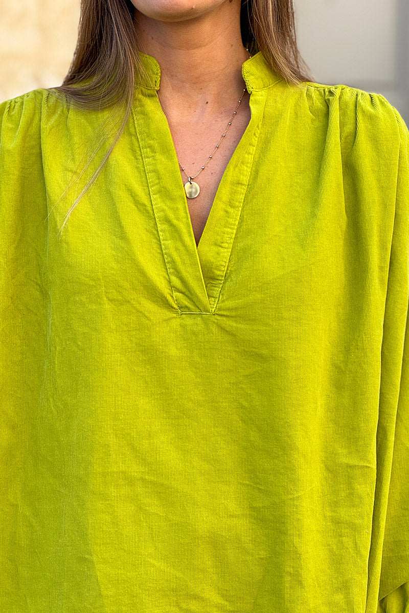 Lime Pinwale Corduroy Blouson Top