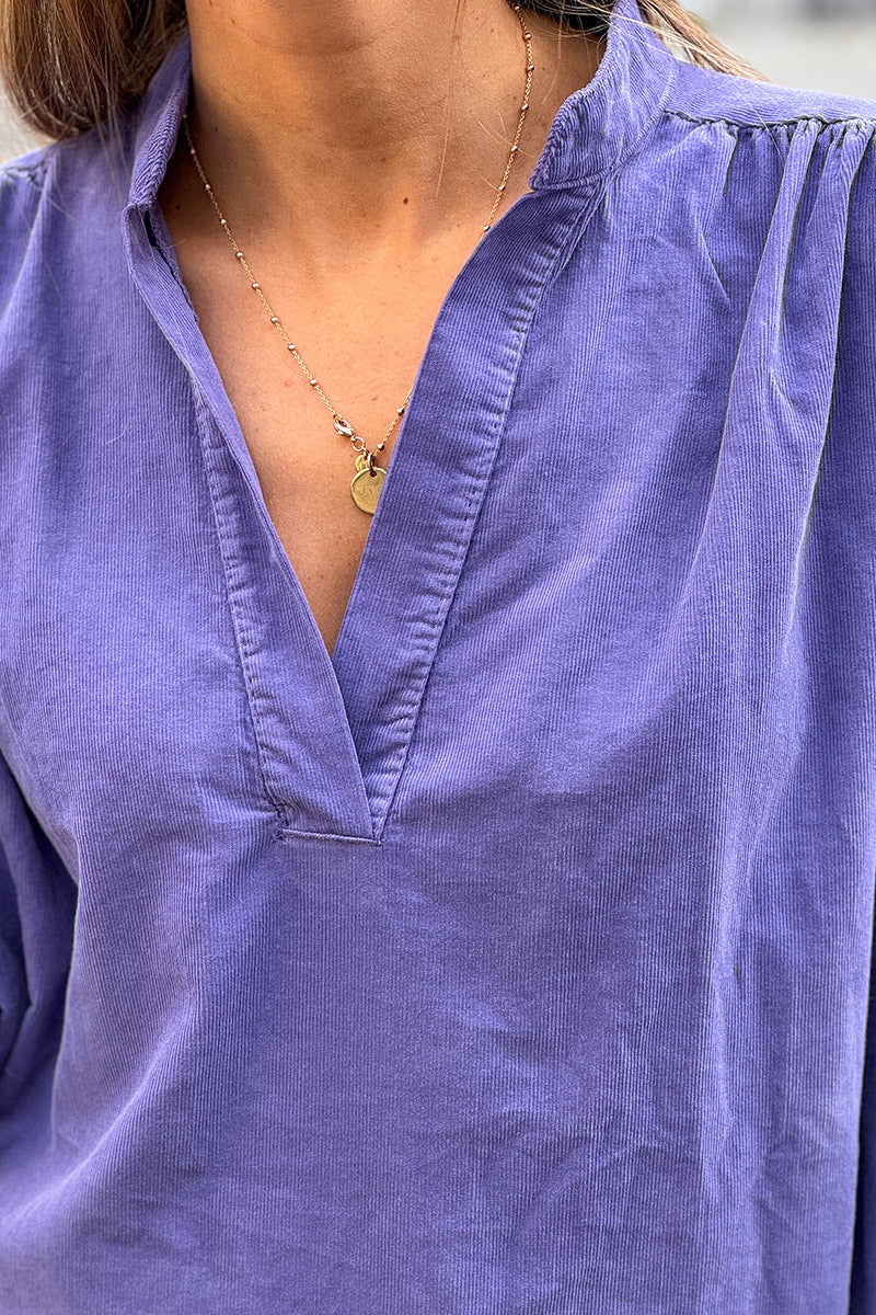 Purple Pinwale Corduroy Blouson Top