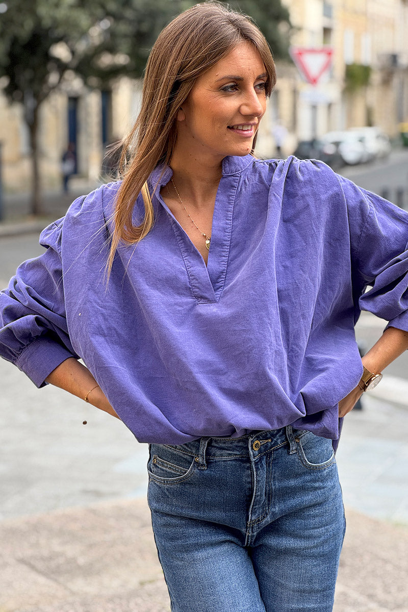 Purple Pinwale Corduroy Blouson Top