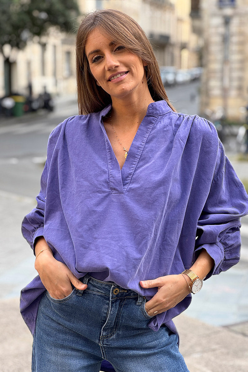 Purple Pinwale Corduroy Blouson Top