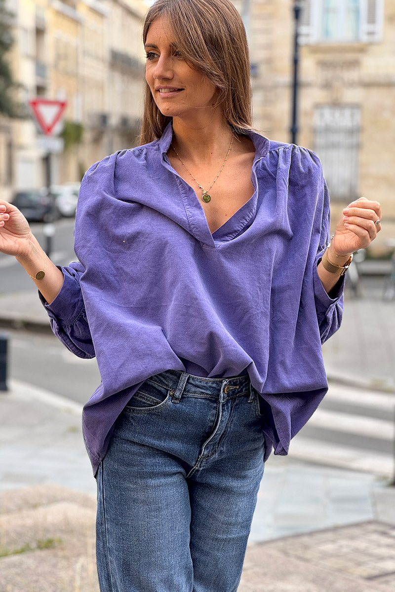 Purple Pinwale Corduroy Blouson Top