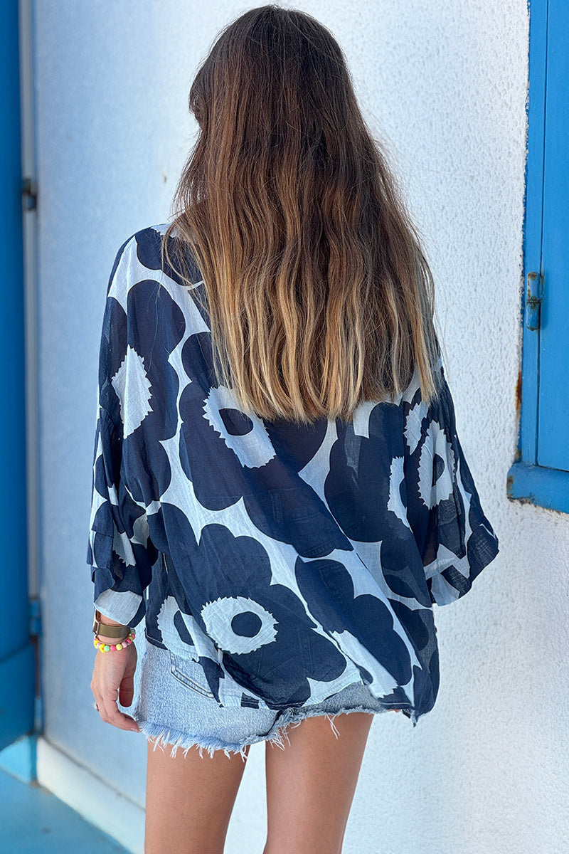 Navy Floral Sleeveless Cropped Blouse