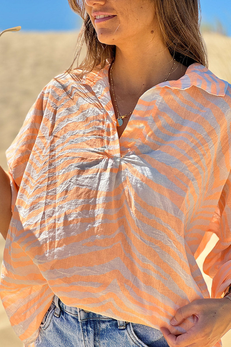 Peach Tiger Stripe Burnout Blouse