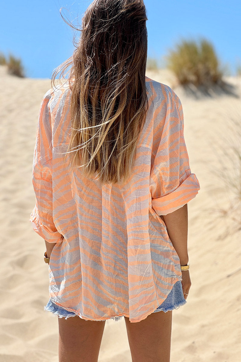 Peach Tiger Stripe Burnout Blouse
