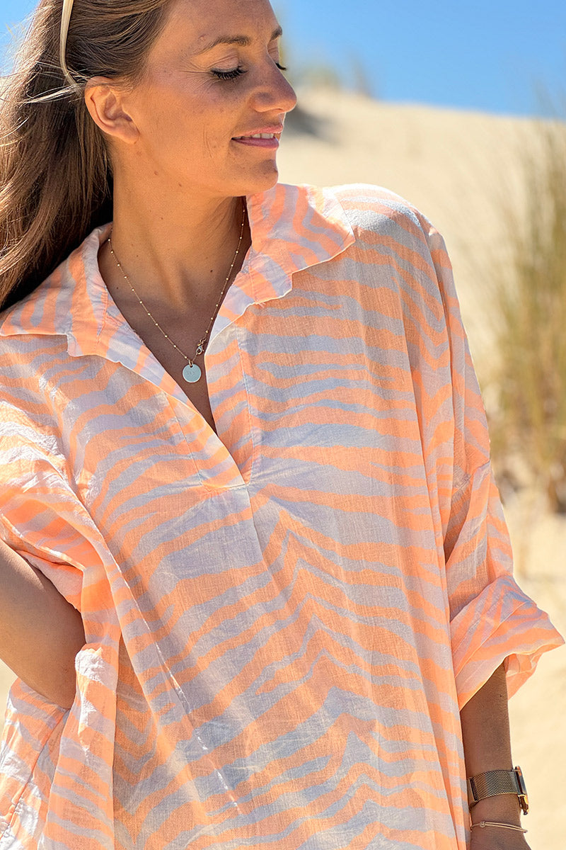 Peach Tiger Stripe Burnout Blouse
