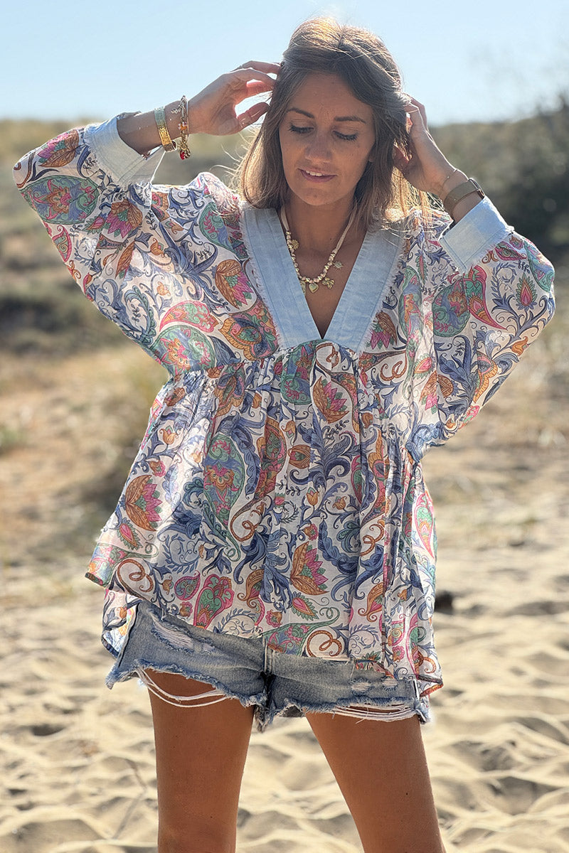 Paisley and Denim Lightweight Blouse